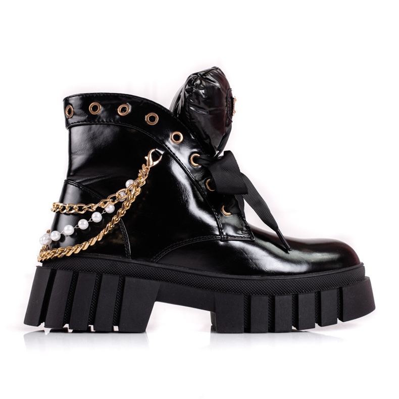 Bottines laquées pour femme avec ornements Shelovet le noir