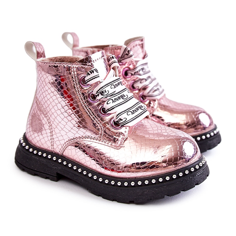 PA1 Bottes en cuir chaudes pour enfants Dottie rose