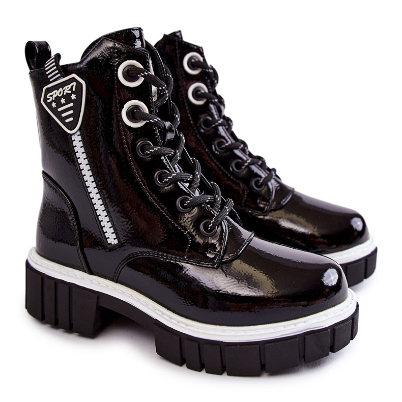 S.Barski Bottes Chaudes Noires Laquées Avec Fermeture Éclair Marcella le noir