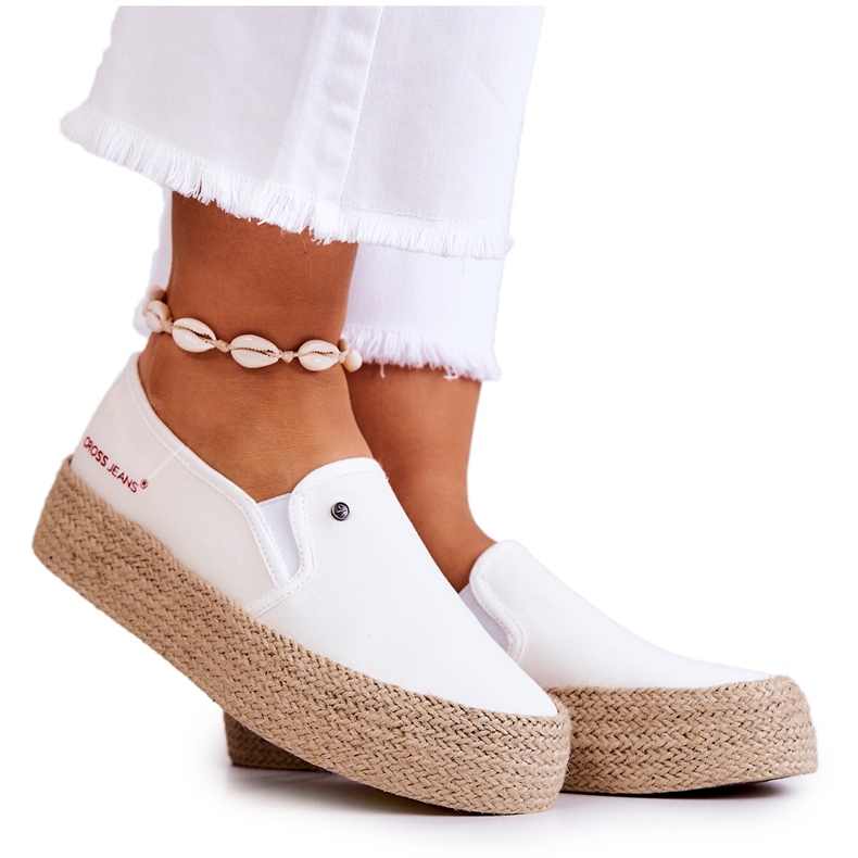 Espadrilles Femme Sur La Plateforme Cross Jeans JJ2R4013C Blanc blanche Espadrilles Femme Sur La Plateforme Cross Jeans JJ2R4013C Blanc blanche