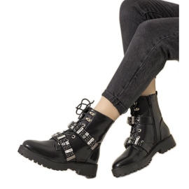 Bottines noires avec zircons cubiques Ramsey décoratifs