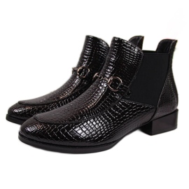 Bottines en cuir verni noir filippo peau de serpent