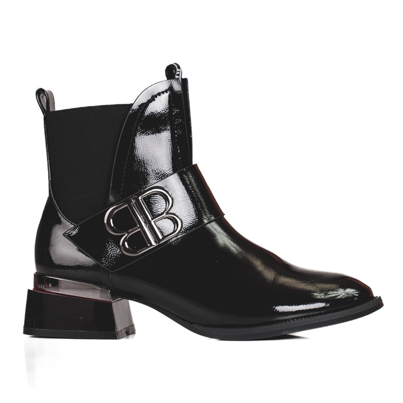 Bottines Chelsea élégantes pour femmes en cuir écologique laqué Shelovet le noir
