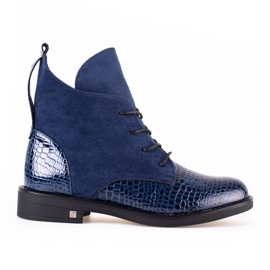 W. Potocki Bottes élégantes pour femmes à talon plat Potocki bleu marin bleu