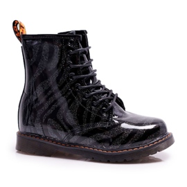 PA1 Boots Enfant Laquées avec une fermeture éclair Noir Omua