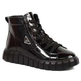 Bottes pour femmes en cuir verni avec plateforme Filippo noire le noir
