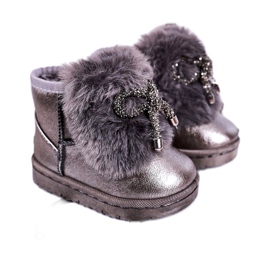 Bottes De Neige Pour Enfants Avec Fourrure Gris Foncé Aurora 20228-1B / 2B