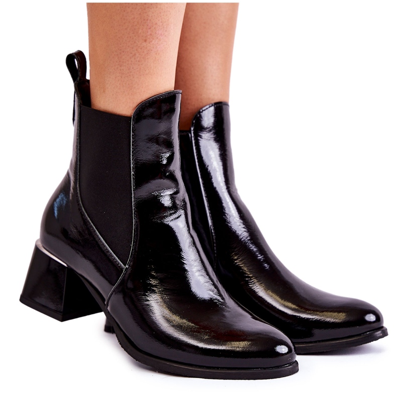 PL5 Bottines Laquées à Talon pour Femme Noir Berit le noir