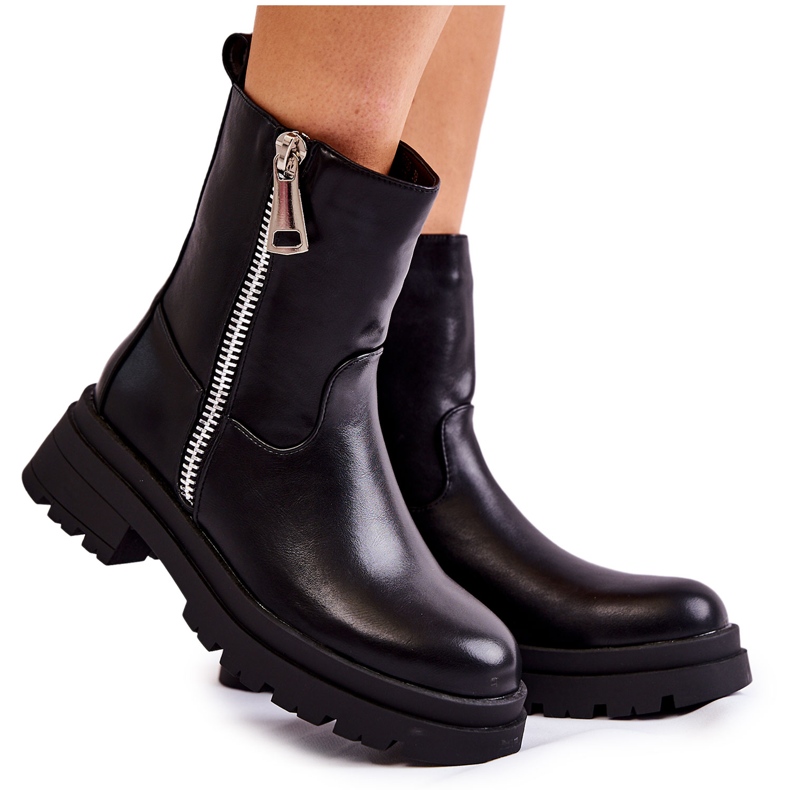 PG1 Bottes chaudes Jette noires pour femmes avec fermetures à glissière le noir