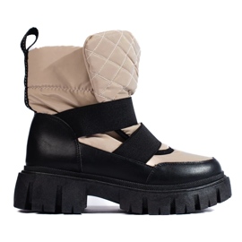 Boots de neige femme sur plateforme épaisse beige et noire Boots de neige femme sur plateforme épaisse beige et noire