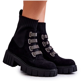 Seastar Bottines chaussettes à enfiler en daim noir avec strass le noir
