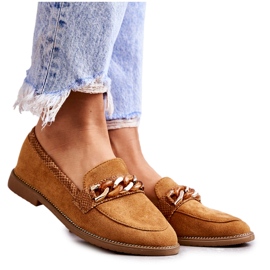 FB2 Mocassins Femme En Daim Avec Chaîne Camel Nolie brun