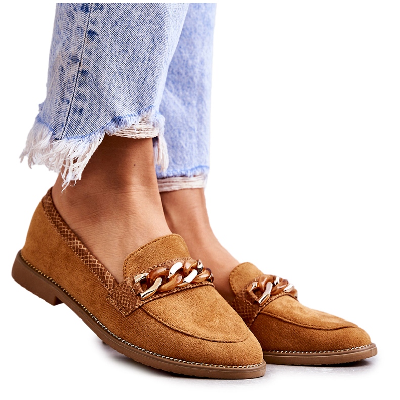 FB2 Mocassins Femme En Daim Avec Chaîne Camel Nolie brun