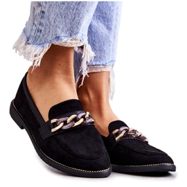 FB2 Mocassins en daim avec chaîne pour femmes Noir Nollies le noir