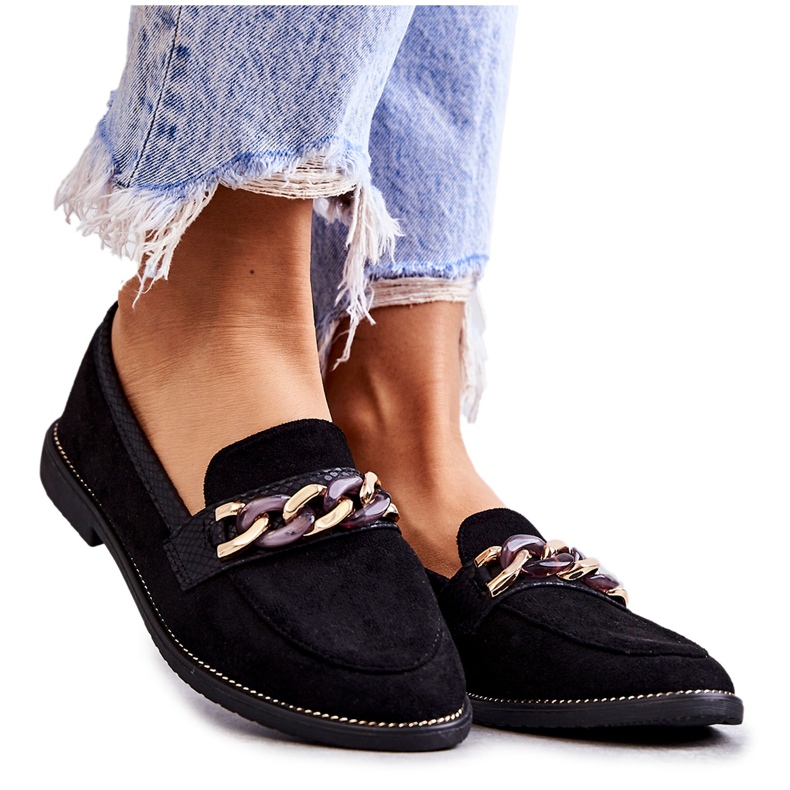 FB2 Mocassins en daim avec chaîne pour femmes Noir Nollies le noir