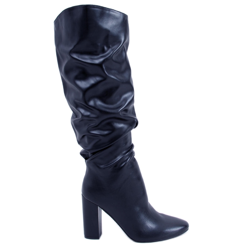 BM Bottes à talons hauts froissés de Whitney Black le noir