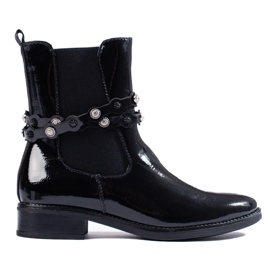 Bottines en cuir verni à talon plat pour femme noir