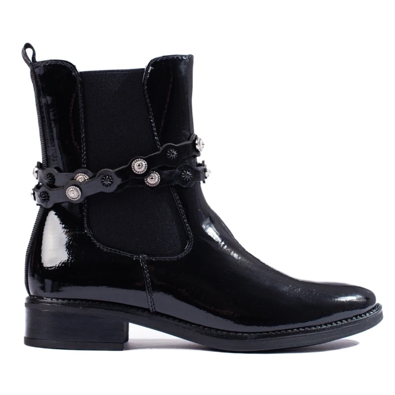 Bottines en cuir verni à talon plat pour femme le noir