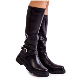 PG1 Bottines En Cuir Pour Femme Avec Ceinture Noir Liese le noir