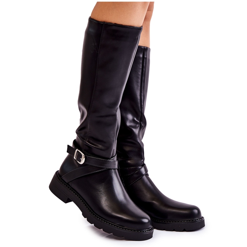 PG1 Bottines En Cuir Pour Femme Avec Ceinture Noir Liese le noir