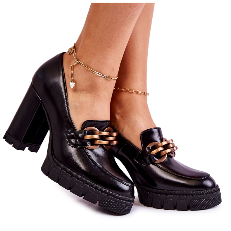 Escarpins En Cuir Sur La Plateforme Et Une Barre Lewski Shoes 3197 Noir le noir