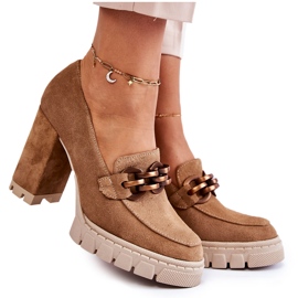 Escarpins En Cuir Sur La Plateforme Et Une Barre Lewski Shoes 3197 Beige brun