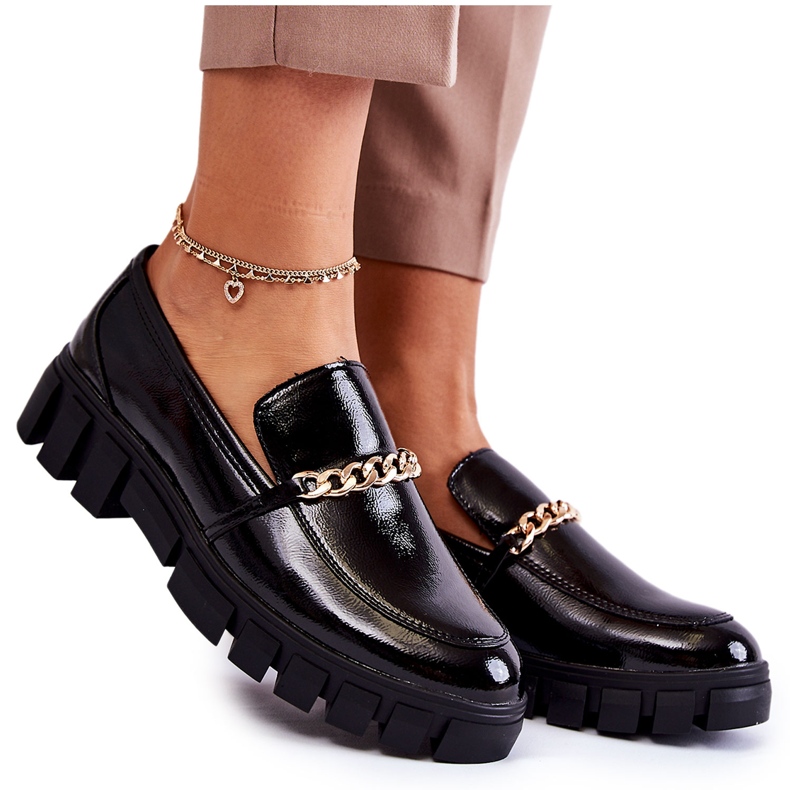 Sergio Leone Chaussures Laquées Avec Chaîne Noire Anne le noir