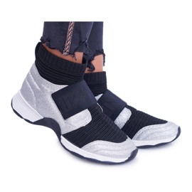 Chaussures de sport pour femme Lu Boo avec chaussette Silver Glitter Phantom HT9022 noir argent