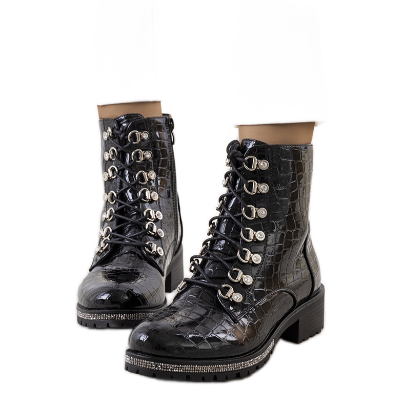 BM Bottes Alegre en cuir verni noir le noir