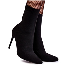 WS1 Bottes Hautes Pour Femmes Avec Une Chaussette Sur Un Talon Noir Luisell