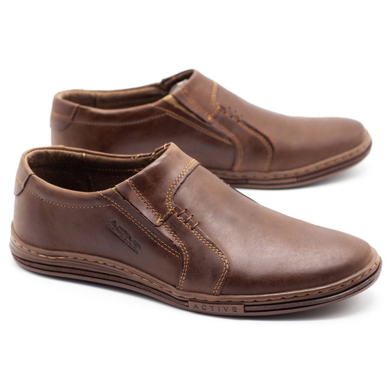 Polbut Mocassins pour hommes en cuir 334 marron brun