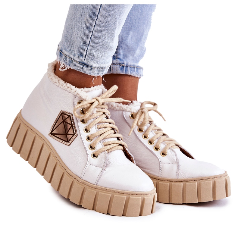 Chaussures de Sport en Cuir Attachées Blanches Lewski Shoes 3252/N