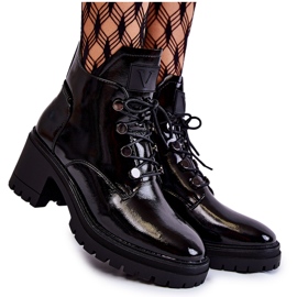 Vinceza Bottines Laquées Chaudes à Lacets Noir Ragnhild le noir
