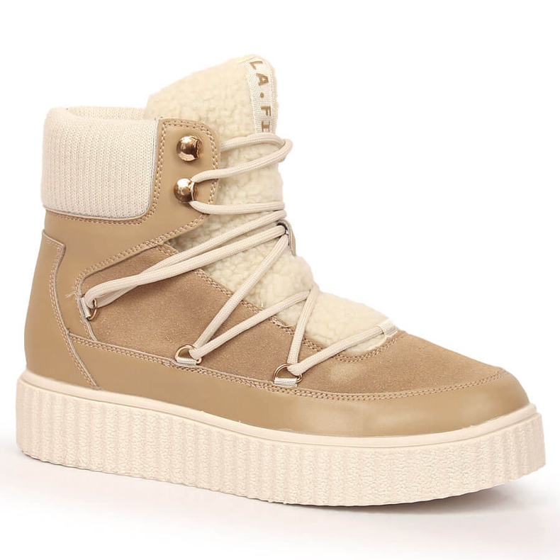 Boots à lacets en cuir sur plateforme beige Laura La.Fi