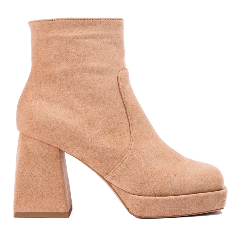Bottines à talons larges pour femme beiges