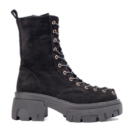 Escarpins femme à lacets en daim noir