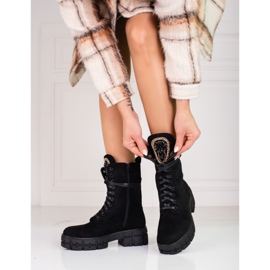 Bottes de travail pour femme en daim avec décoration, noires