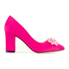 SHELOVET Escarpins femme en daim avec ornements rose