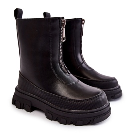 FR1 Bottes hautes en cuir à la mode avec fermeture à glissière noire Daffy