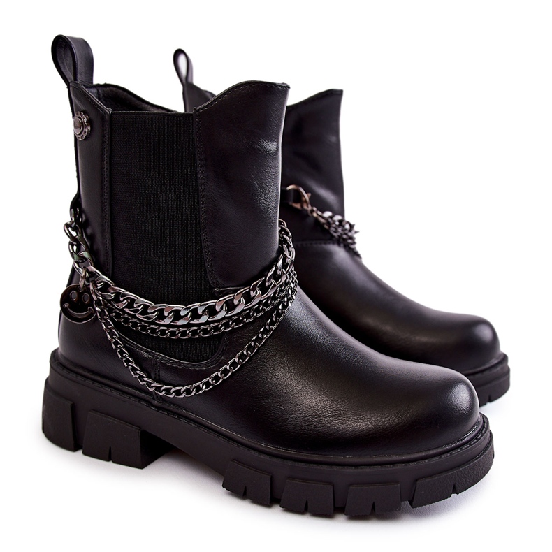 Vinceza Bottes en cuir isolées pour enfants Noir Lise le noir