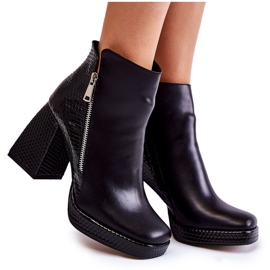 Bottes En Cuir Sur Haut Talon Motif Géométrique Noir Alienore