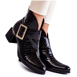 PA2 Bottines Cuir Crocodile Zip Noir Briana