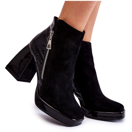 Boots Daim à Talon Motif Géométrique Noir Alienore le noir