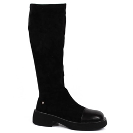 Bottes à enfiler pour femmes en cuir noir Goe KK2N4058