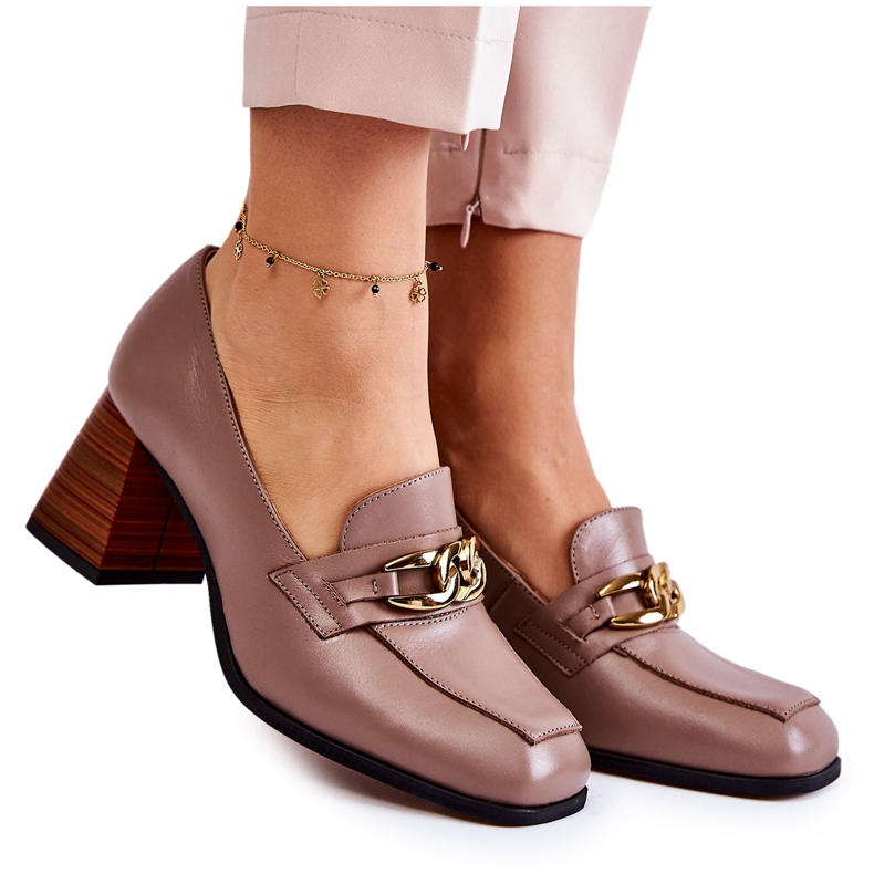 Escarpins Cuir Avec Chaîne Laura Messi 2514 Beige brun