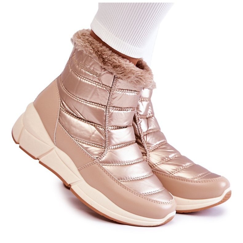 PE1 Bottes De Neige Pour Femme Avec Fermeture Éclair Doré-Beige Senia brun