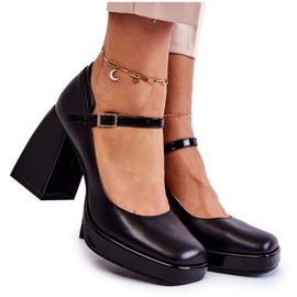 PA2 Escarpins en cuir sur talons épais Tina noire