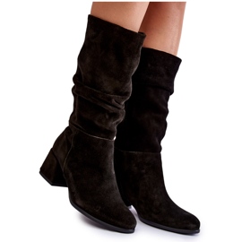 Bottes en daim plissées pour femmes Noir Alfra