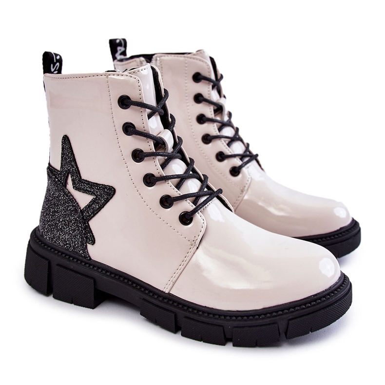 PE1 Bottes Enfant Laquées Avec Fermeture Éclair Blanc Yukko blanche