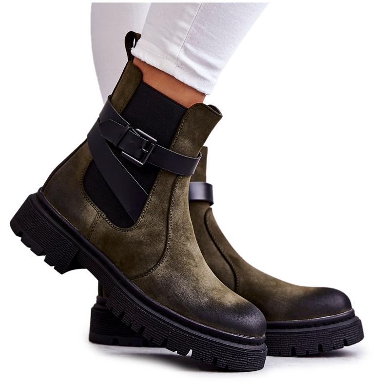 FE1 Bottes Chaudes Femme Bottines Jodhpur Avec Ceinture Vert Jose M619